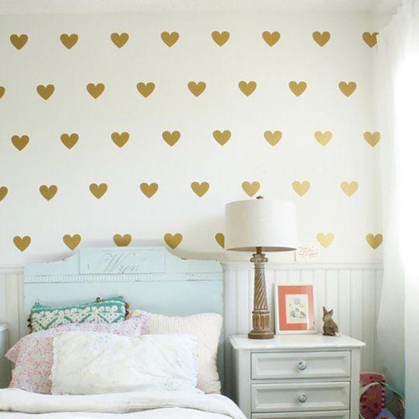 Bébé Fille Chambre Autocollants Décoratifs Coeur D'or Sticker Mural Pour Enfants Chambre Sticker Autocollants Chambre Décoration Enfants Stickers Muraux