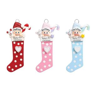 Primera decoración navideña para niña, adornos de calcetín para árbol de Navidad de aleación