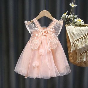 Baby Girl's Sling Princess Style Summer New Fluffy Gauze Dress Super Fairy met grote vlindervleugels