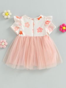 Robe Tutu pour bébé fille, avec imprimé Floral, couches à volants et détails en dentelle, manches courtes, fermeture éclair, Style princesse clair pour 240326