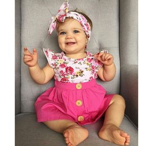 Baby Girl sets 2018 Été Girls Flying Sleeve T-shirt Floral T-shirt Pink Skirtheadband 3pcs SetS Infant Boutique Clothes Cleits Z16967137