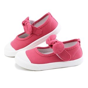 Baby meisje schoenen canvas casual kinderen schoenen met bowtie boog-knoop effen snoep kleur meisjes sneakers kinderen zachte schoenen 21-30 210329
