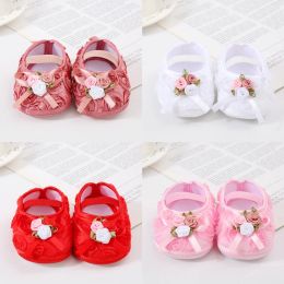 Babymeisje schoenen schattige roos bowknot pasgeboren babyschoenen voor meisjes anti-slip vloer prewalkers schoenen doopcadeaus