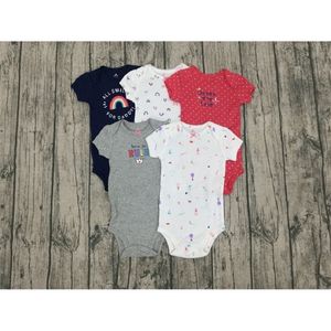 bébé fille à manches courtes barboteuse dessin animé 2020 vêtements d'été nouveau-né bébé garçon barboteuses 5pcs / set onesie vêtements 6-24M LJ201023