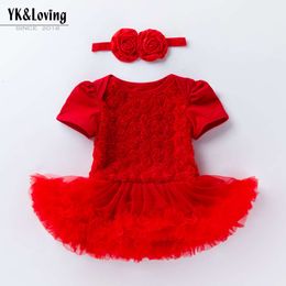 Babymeisje korte mouwen composiet rose prinses jurk set