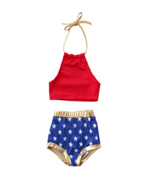 Baby Girl Sling Swimsuit American Flag Independence National Day USA 4 juillet Couleur solide Sling Star Print Triangle Girl Swimsuit 1489033