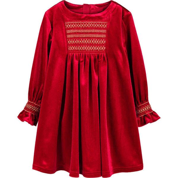 Bébé fille robe smockée enfants velours robes vintage infantile anniversaire robe de Noël enfant en bas âge filles à la main smock robes 210615