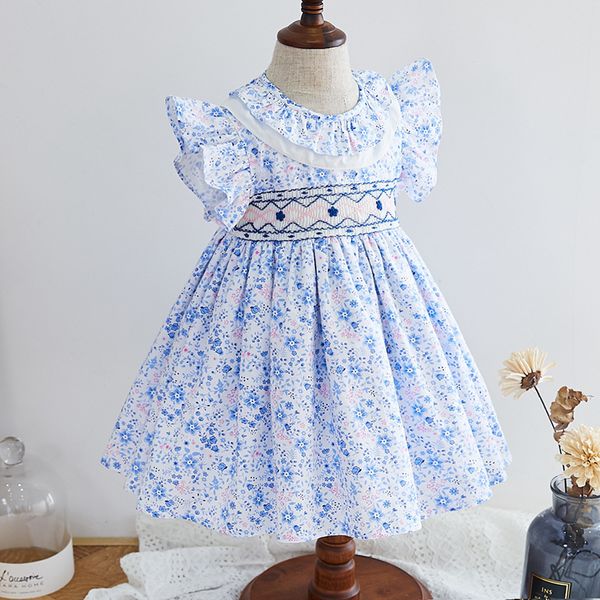 Bébé fille smockée robe florale infantile smock robes enfants boutique espagnole vêtements bébé fille espagne robes smockées à la main 210303