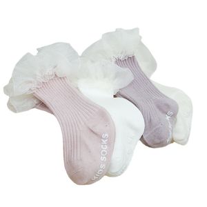 Chaussettes bébé fille printemps été Viscose enfants chaussettes en dentelle princesse en coton côtelé antidérapantes M3992