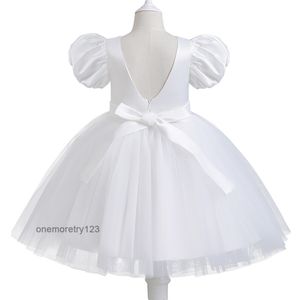 Robe de princesse en Tulle solide pour bébé fille, 2-8T, jupe à manches bouffantes avec nœud, de styliste, à fleurs, pour enfants