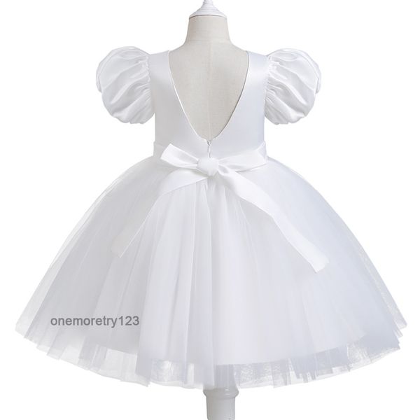 Vestido de princesa de tul liso para niña, 2-8T, falda de manga abombada con lazo para niños, vestido de niña de flores