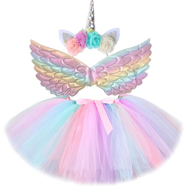 Bébé fille Unicorn Tutu Childrens Ski Costume d'anniversaire Fête d'anniversaire Sheer Ski Set Childrens Christmas Halloween Costume avec ailes 240424