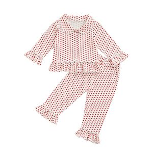 Baby Girl Valentijnsdag Kleding Hartafdruk Pyjama Set Shirt Topbroek 18m-6y Kinderkinderen Festival Kostuum Sleepwear Pyjama's 220706
