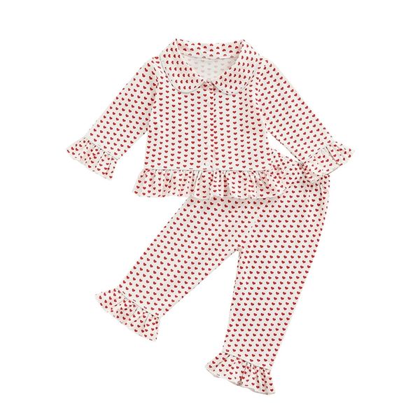 Baby Girl Valentine's Day Vêtements Heart Print Pyjama Set Shirt Top Pantalon 18M-6Y Enfants Enfants Festival Costume Pyjamas de nuit 220426