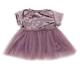 Babymeisje fluwelen suède tule jurk TU-jurk met korte mouwen Effen kleur Prinsessenjurk Zomer Kinderkleding Kinderkleding 793 X25279147