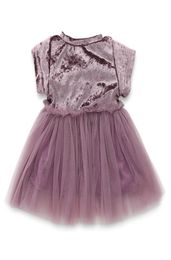 Babymeisje fluwelen suède tule jurk TU-jurk met korte mouwen Effen kleur Prinsessenjurk Zomer Kinderkleding Kinderkleding 793 X26228126