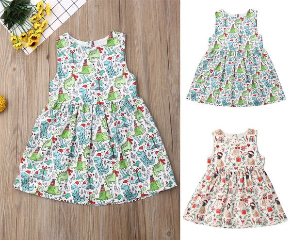 Baby Girls Allover Cartoon Dinosaur Graphic Smock Dress Toddler Girls 'Allover Dog And Floral Print Dresses Robe de Noël 210303