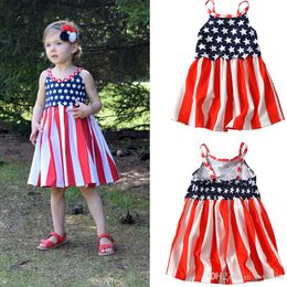 Baby meisjes Amerikaanse vlag jurk zomer kinderen jarretel star strepen print prinses jurk kinderkleding gratis verzending