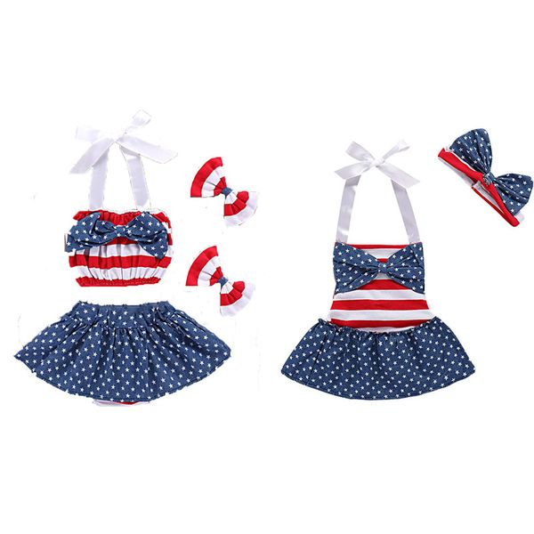 Trajes de la bandera americana de las niñas bebés INS niños Trajes de rayas de estrellas 2018 verano Boutique niños Conjuntos de ropa C4304