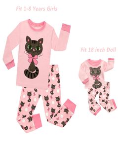 Bébés filles et 18 pouces poupée correspondant pyjamas ensembles filles Pijama Infantil enfants fille bébé fille vêtements chat dessin animé animaux pyjamas Y9375830