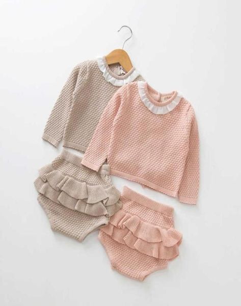 Bébé filles automne et hiver costumes nouveau créateur coréen mode enfants tricoté pull TopShort pantalon deux pièces tenues ensembles H0183087862