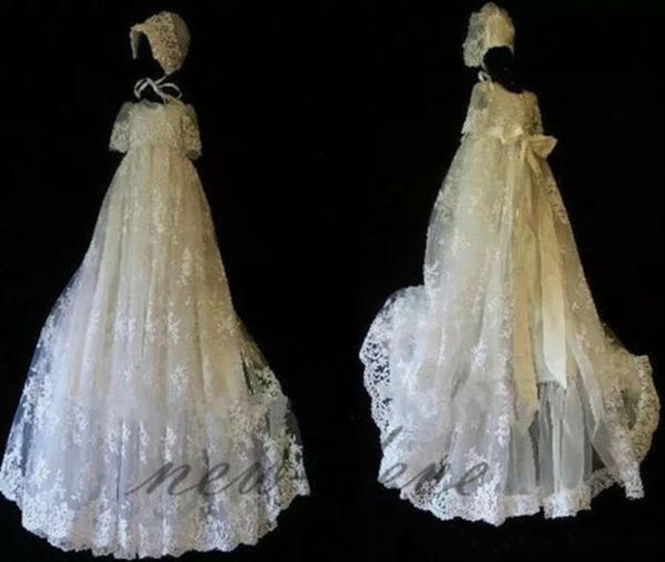 Baby filles baptême robes avec chapeau dentelle sans manches nouveau-née baptême robe de baptême robe filles princesse robe robe de mariée