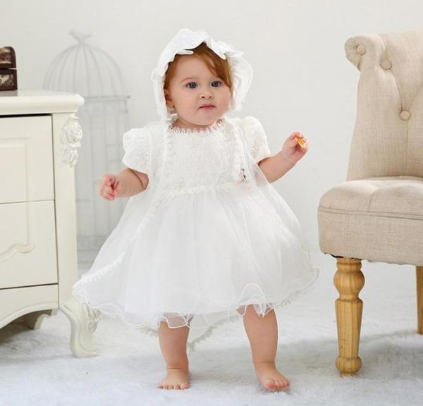 Robes de baptême pour bébés filles avec chapeau en dentelle à manches courtes, robe de baptême pour nouveau-né, robe de princesse de mariage Dr8085572