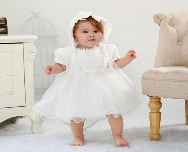 Robes de baptême pour bébés filles avec chapeau en dentelle à manches courtes, robe de baptême pour nouveau-né, robe de princesse pour filles, mariage Dr4832474