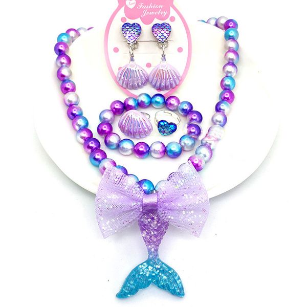 Baby Girls Beads Collar Set Fashion Mermaid colgante colgante ni￱os Ni￱os ajustables encantadores encanto encanto joyas gruesas por regalo
