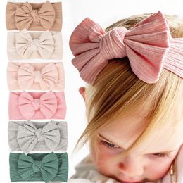 Baby Girls Big Bow Headbands Sólido Color Niños Soft Elastic Bowknot Hairbands Kids Accesorios para el cabello Cabeza Headwear Princess Headdress KHA300