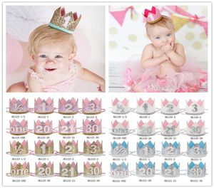 Bébé filles anniversaire bandeau princesse couronne bandeau filles numéros élastiques imprimer chapeaux nouveau-né bébé paillettes cheveux accessoires KH5330856