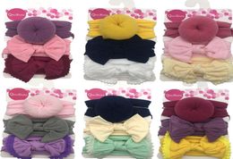 Bebê meninas arco laço tiara donut náilon headbands 3 pçs conjunto turbante nó bowknot coelho hairbands infantil crianças elástico headwear9259816