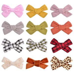 Épingles à cheveux à nœud papillon pour bébés filles, Barrette de boutique en tissu de coton, pinces crocodile à grille pour enfants, accessoires pour cheveux pour enfants en bas âge, 12 couleurs