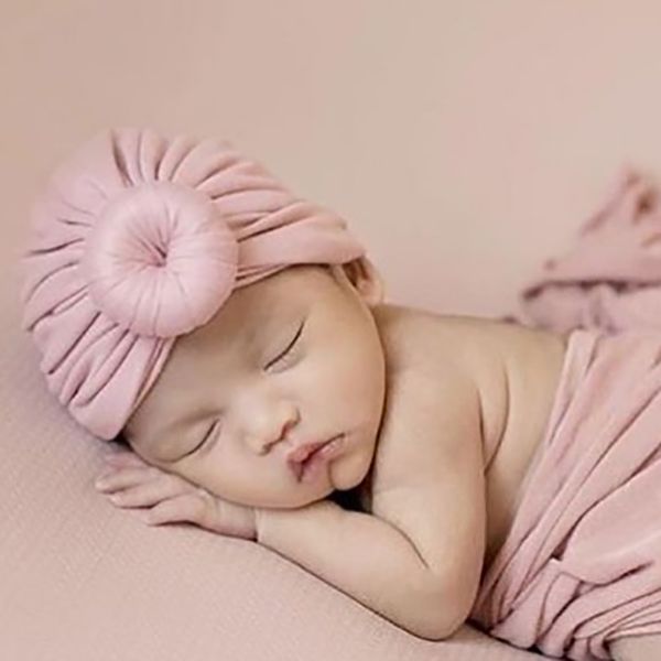 Casquettes pour bébés filles et garçons, joli bandeau en forme de donut, accessoires pour cheveux, bandeaux pour enfants, chapeau en coton doux, pièces de tête pour enfants, rose, beige, violet, vert, noir, 18 couleurs unies