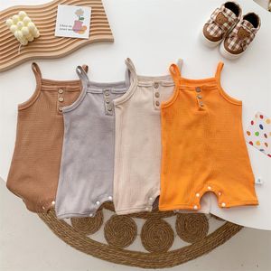 Été bébé côtelé barboteuse vêtements enfant en bas âge sans manches fronde infantile combinaison doux coton body M4148