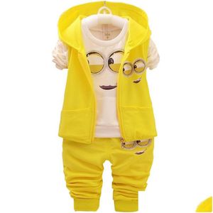 Baby Meisjes Jongens Minions Kledingsets Kinderen Nieuwe Lente En Herfst Cartoon Katoenen Pak Vest Met Capuchon Addt Shirt Addpants Kledingset D Dh6Lz