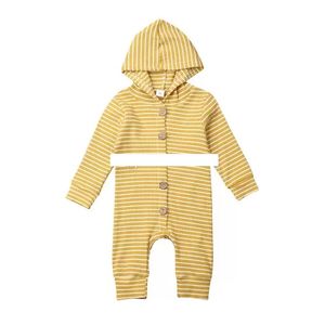 Baby meisjes jongens gestreepte rompertjes baby hooded jumpsuits herfst boutique kinderen gebreide warme outfits kinderen klimmen kleding