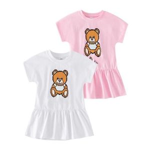Bébé filles marque robe été lettres imprimé dessin animé ours robes enfants à manches courtes robe coton fille jupes enfants vêtements