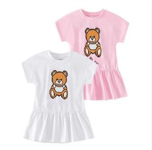 Vestido de marca para niñas cartas de verano vestidos de oso de dibujos animados lindos vestidos de manga corta faldas de algodón de algodón ropa para niños