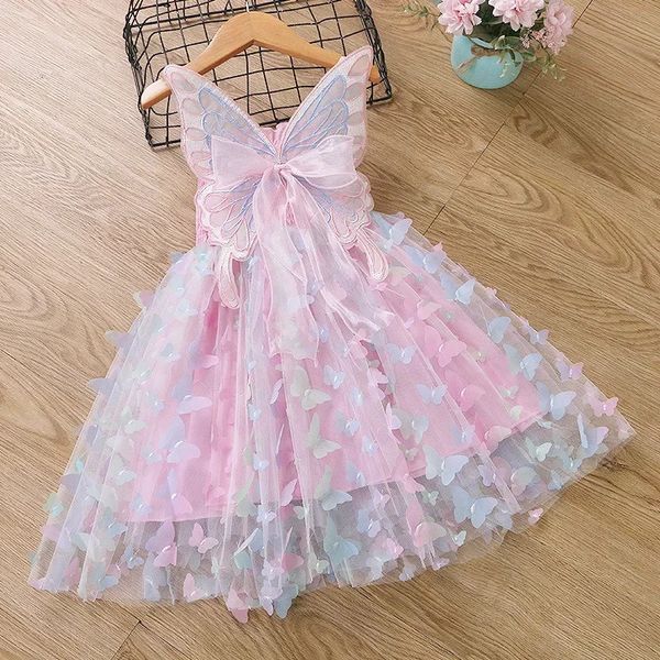 Baby Girls Butterfly Wings Alas de hadas Vestido Princesa Preciosa Summer Summer Singles Tulle Tulle Tulle Fiest Fiest Vestido 240329