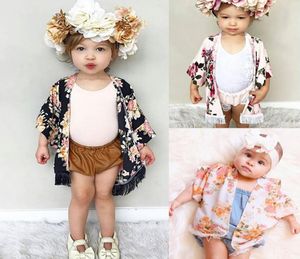Baby Meisjes Caps Poncho met Kwastjes Zwart Roze Bloemen Gedrukt Half Brede Mouw Lente Zomer Dunne Tops Outfits 15T8821306