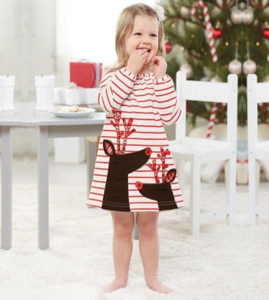 Baby Girls Christmas Robe Party Cosplay Costume Costume Princesse Santa Claus Robe Elk Stripe Long Manches Clats 3407235