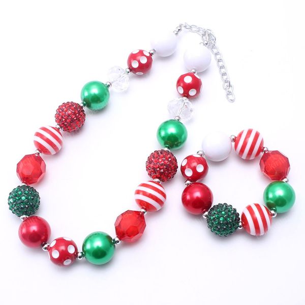 Conjunto de pulseras y collar de cuentas gruesas para fiesta de Navidad para niñas y bebés, conjunto de joyería gruesa de moda, regalos de Festival para niños