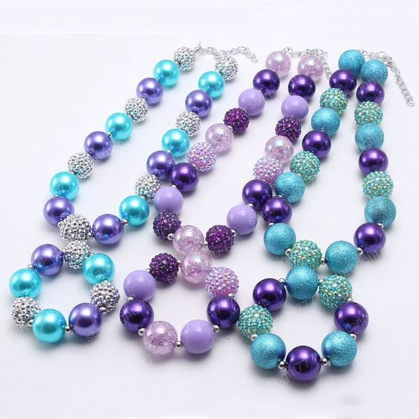 Bébé filles gros bubblegum perles collier violet style fait main élastique bracelets enfants bijoux bricolage fête cadeau