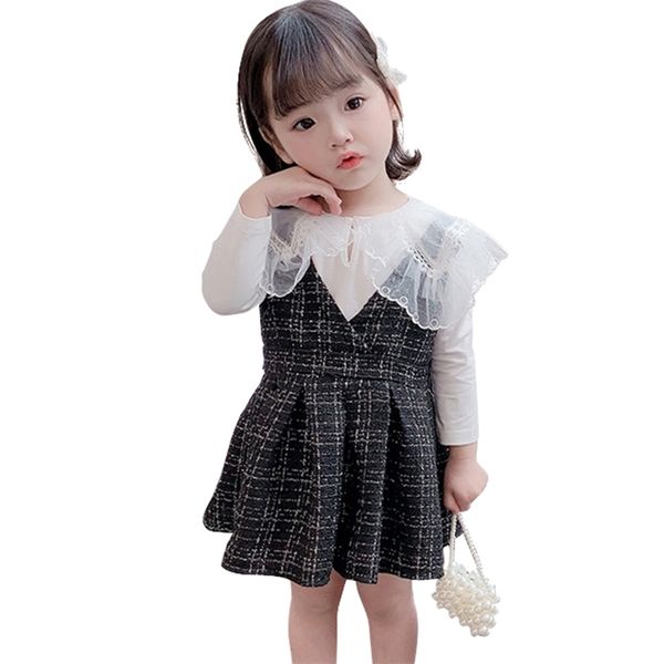 Baby Girls Clothes Blouse Robe Girls Vêtements Lace Flower Kids Girl Clothes Set Plaid Pattern Vêtements Kid 210412