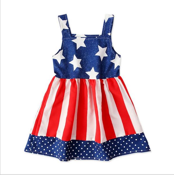 Bébé filles vêtements enfants robe de fête de l'indépendance filles étoile bande drapeau imprimé US princesse américaine robes bébé jarretelles sans manches EZYQ585