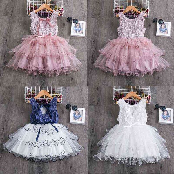 Bébé Filles Vêtements Petite Princesse Dentelle Gâteau Tutu Ceintures Robe Vêtements D'été Enfants Anniversaire Rose Robe Infantil Menina 3 5 8 Y G1129