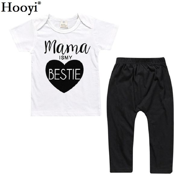 Ensemble de vêtements pour bébés filles Toddler White T-Shirt Black Pant Suit Mama Is My Bestie Newborn Outfit 100% Cotton Boy Clothing Top 210413