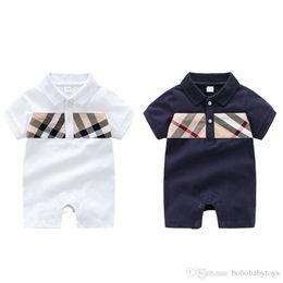 Babymeisjes kleren Korte mouw Plaid Romper 100% katoenen kinderen babykleding 0-24 maanden Baby Boys Jumpsuits B0