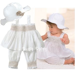 Baby meisjes kleding pakken zon hoed broek sets bebe kleding outfits mode pasgeboren jumpsuits witte prinses 3-stuks pak 210413